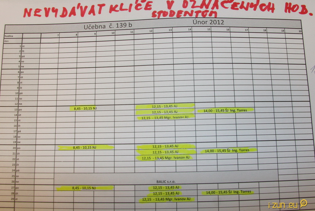 Rozvrh místnosti na LS Rozvrh místnosti na LS