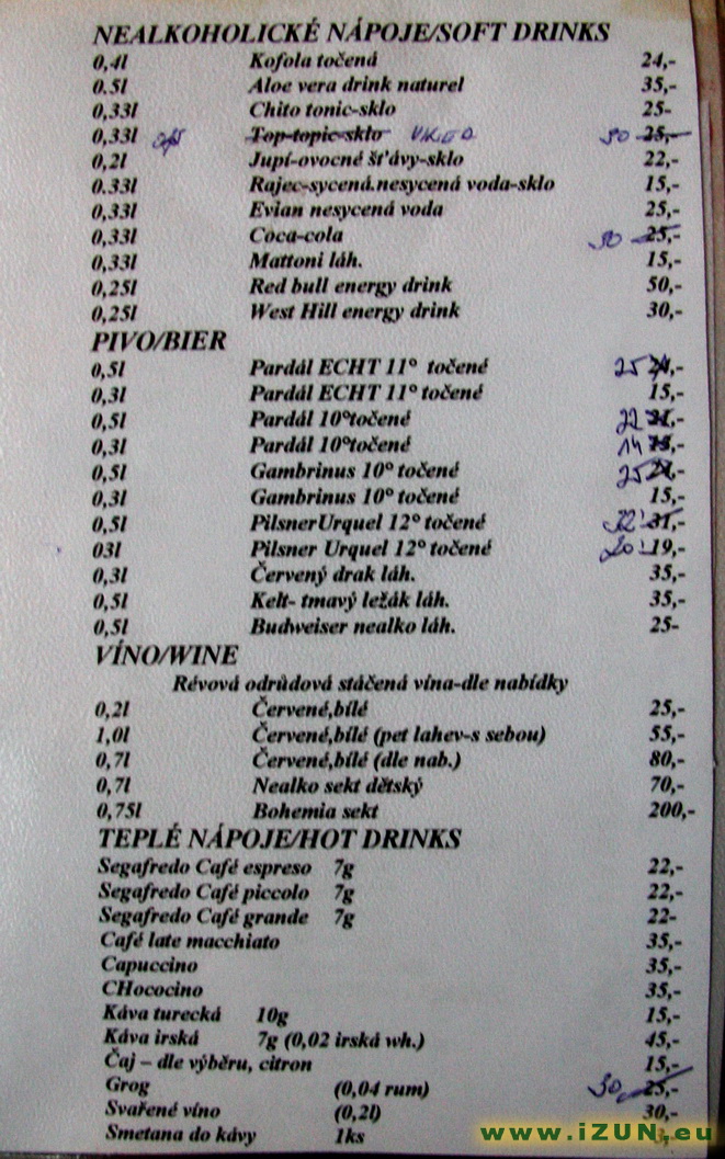 Nápojový lístek baru Sever- alko/nealko Sever_bar8