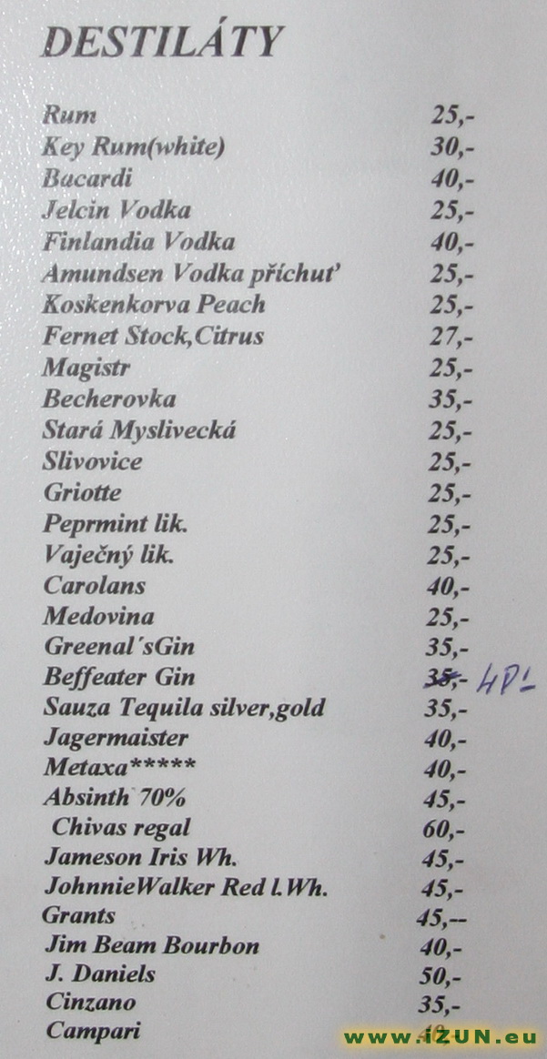 Nápojový lístek baru Sever- destiláty Sever_bar9